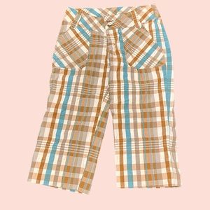 Patagonia, Plaid Cropped Capri Pants, Blue and Tan, Size 4, Women’s
